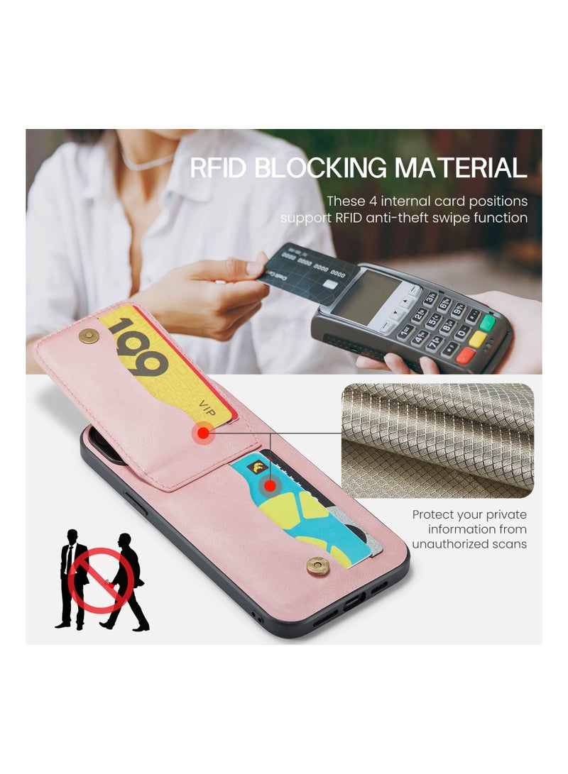 15 Pro Max Artificial Leather Case Pink【Multifunctional Card Position】【Study Kickstand】Camera&Screen Protection, Anti-Theft, Artificial Leather Case for iPhone 15 Pro Max 6.7inch Pink  - Image 4