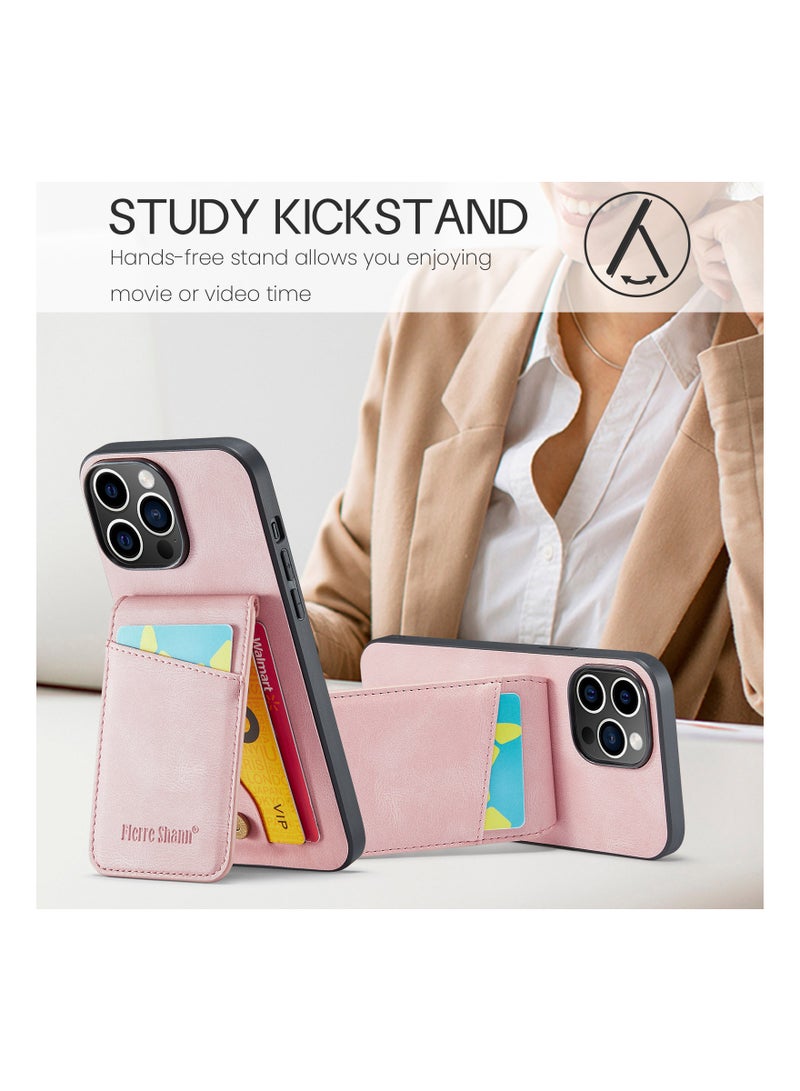 15 Pro Max Artificial Leather Case Pink【Multifunctional Card Position】【Study Kickstand】Camera&Screen Protection, Anti-Theft, Artificial Leather Case for iPhone 15 Pro Max 6.7inch Pink  - Image 5