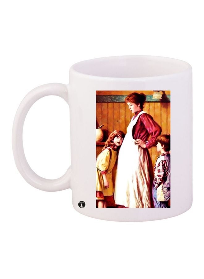 Woman Printed Coffee Mug White/Red/Yellow 11ounce