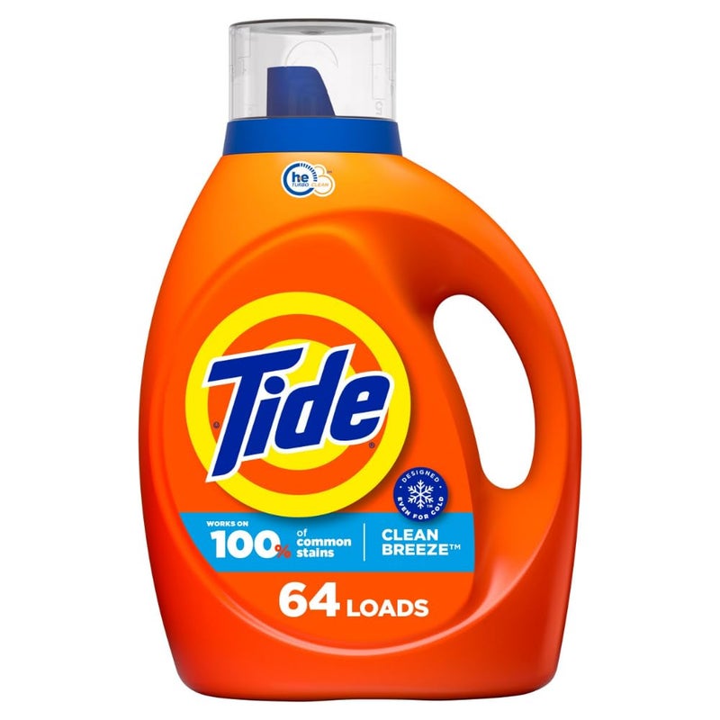 Tide Laundry Detergent Liquid, Clean Breeze Scent, 64 Loads, 80 fl oz, Works on 100% of Common Stains - Image 1