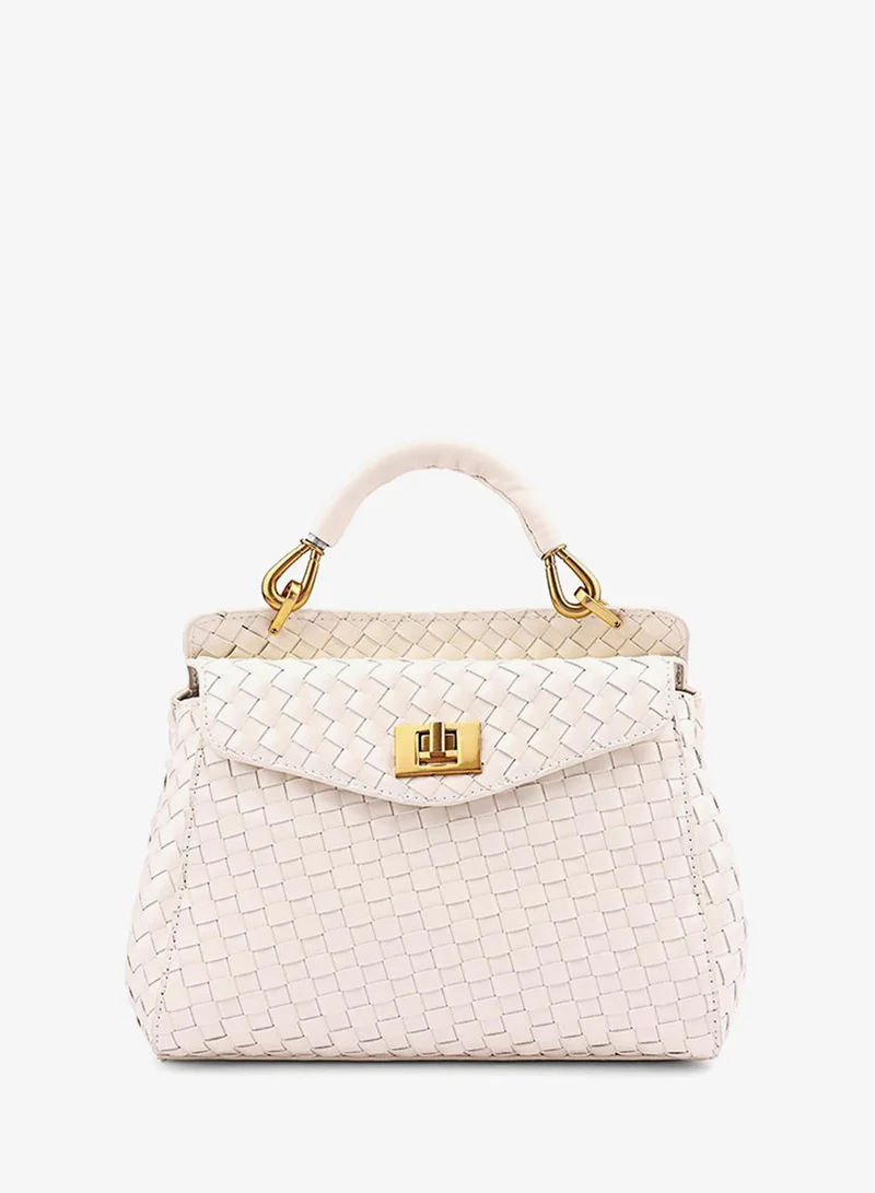 كابلي Women’s Woven Top Handle Bag with Turn-Lock Closure