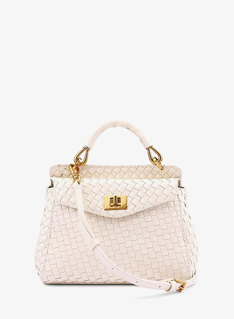 كابلي Women’s Woven Top Handle Bag with Turn-Lock Closure