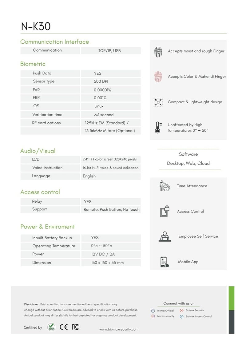 Biomax N-K30 Biometric Time Attendance Machine with LAN  and Access Control