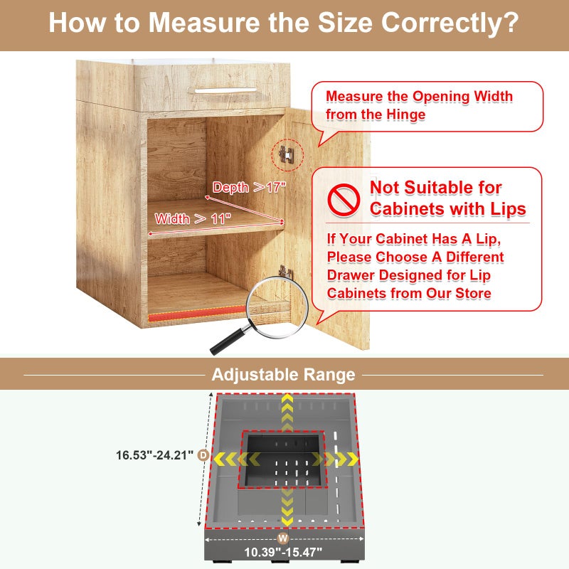 Fokyfok Pull out Cabinet Organizer,Width (11"-16") and Depth (17"-24") Expandable With 3 Rails,No Drill Adjustable Slide out Drawers for Kitchen,Pantry,Adhesive Roll out Shelves,for Cabinets without Lip,Black - Image 2