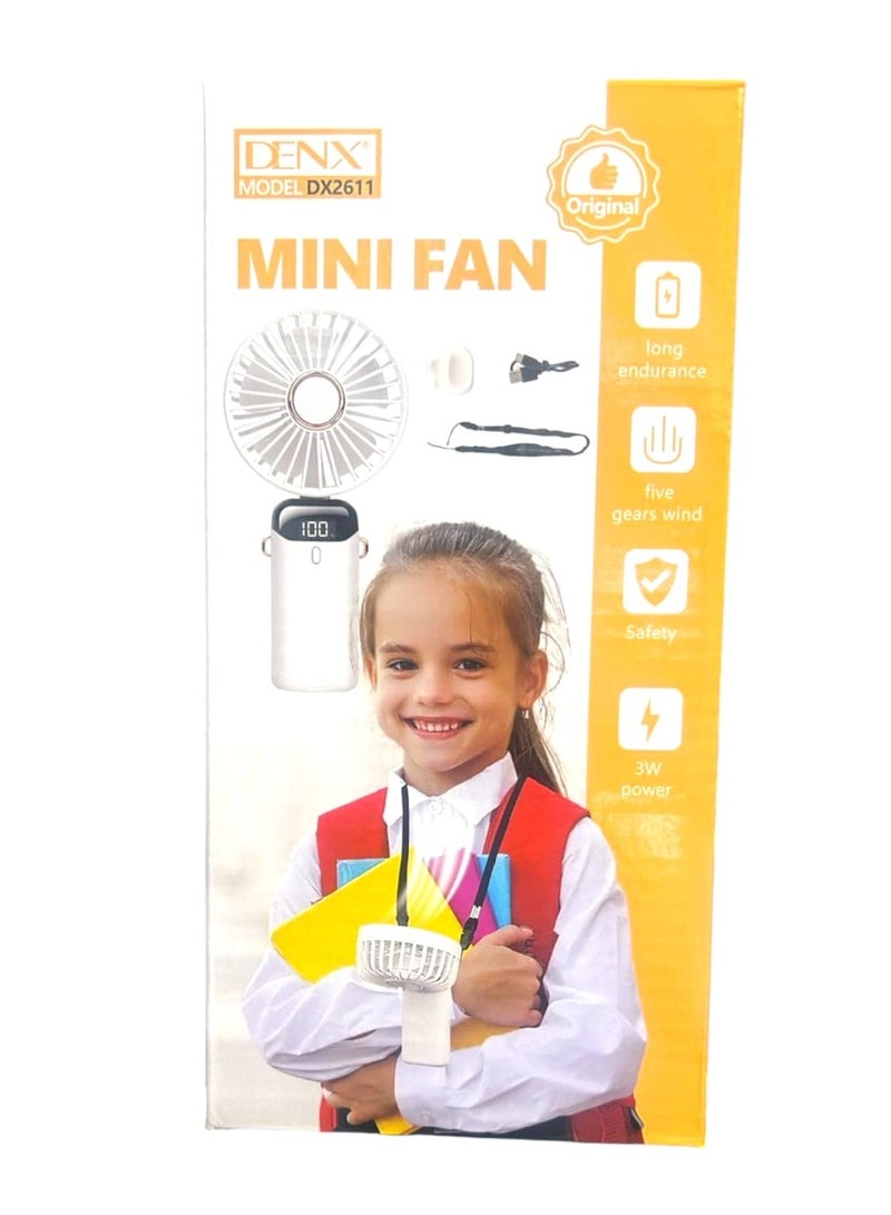 دينكس مروحة يدوية تعمل بالبطارية مع قاعدة وحزام للرقبة، وقت تشغيل 8 ساعات، شاشة رقمية، 5 سرعات قابلة للتعديل، 90 درجة، مروحة صغيرة قابلة لإعادة الشحن بقوة 3 وات، لون وردي - Image 3