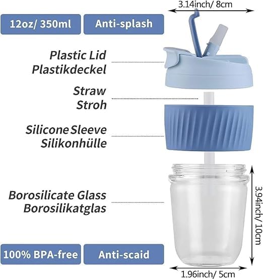 KRIVAZ KRIVAZ Glass Sipper 350ml Set of 1 Pc Straw Mug with Straw Coffee Cup for WaterJuice Coffee Tea Cocktail Home Office Travel Multicolour - Image 4