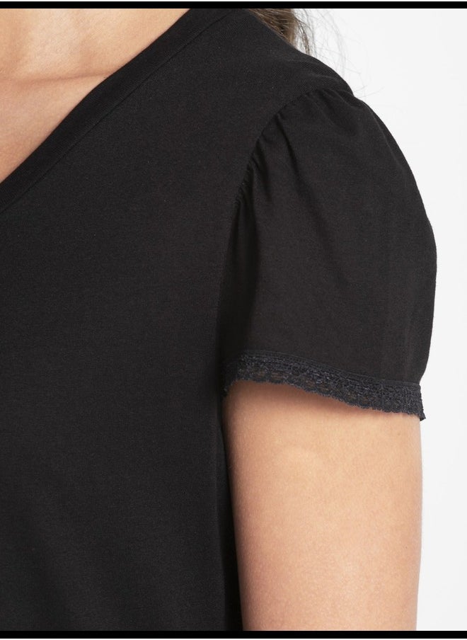 JOCKEY - Jockey RX12 Women's Micro Modal Cotton Relaxed Fit Solid V Neck Half Sleeve T-Shirt with Lace Trim On Sleeves - Image 1