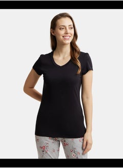 Jockey RX12 Women's Micro Modal Cotton Relaxed Fit Solid V Neck Half Sleeve T-Shirt with Lace Trim On Sleeves