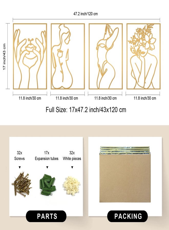 Glamativity 4 Pack Gold Wall Art Decor, Minimalist Single Line Real Metal Wall Art, Woman's Body Shape Abstract Wall Art (Gold Classic Style, 17 x 11.8'') - Image 4