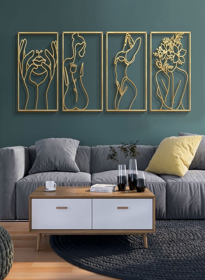 Glamativity 4 Pack Gold Wall Art Decor, Minimalist Single Line Real Metal Wall Art, Woman's Body Shape Abstract Wall Art (Gold Classic Style, 17 x 11.8'') - Image 1