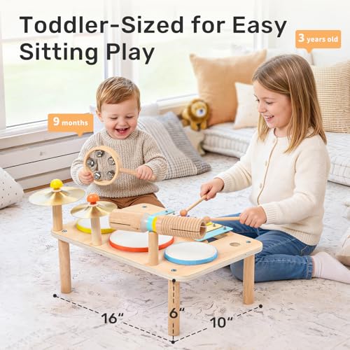 WINGYZ Kids Drum Set 9in1 Montessori Toys for 13 Year Old Wooden Musical Instruments for Toddlers Baby Musical Toys with Drums Xylophone Helps HandEye Coordination Gift for 13 Boys Girls - Image 5