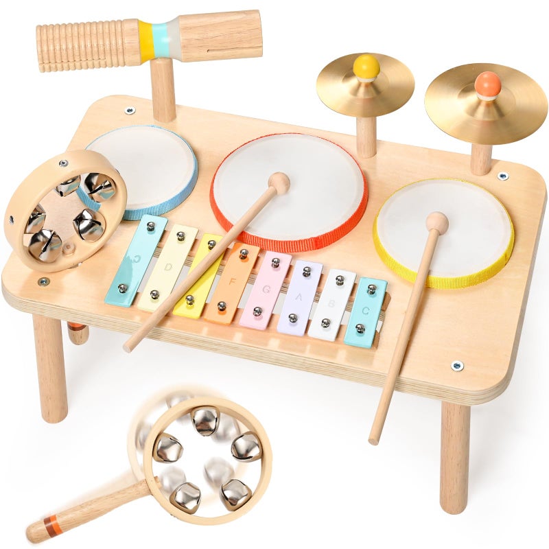 WINGYZ Kids Drum Set 9in1 Montessori Toys for 13 Year Old Wooden Musical Instruments for Toddlers Baby Musical Toys with Drums Xylophone Helps HandEye Coordination Gift for 13 Boys Girls - Image 3