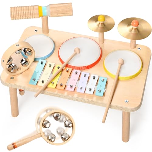 WINGYZ Kids Drum Set 9in1 Montessori Toys for 13 Year Old Wooden Musical Instruments for Toddlers Baby Musical Toys with Drums Xylophone Helps HandEye Coordination Gift for 13 Boys Girls - Image 1