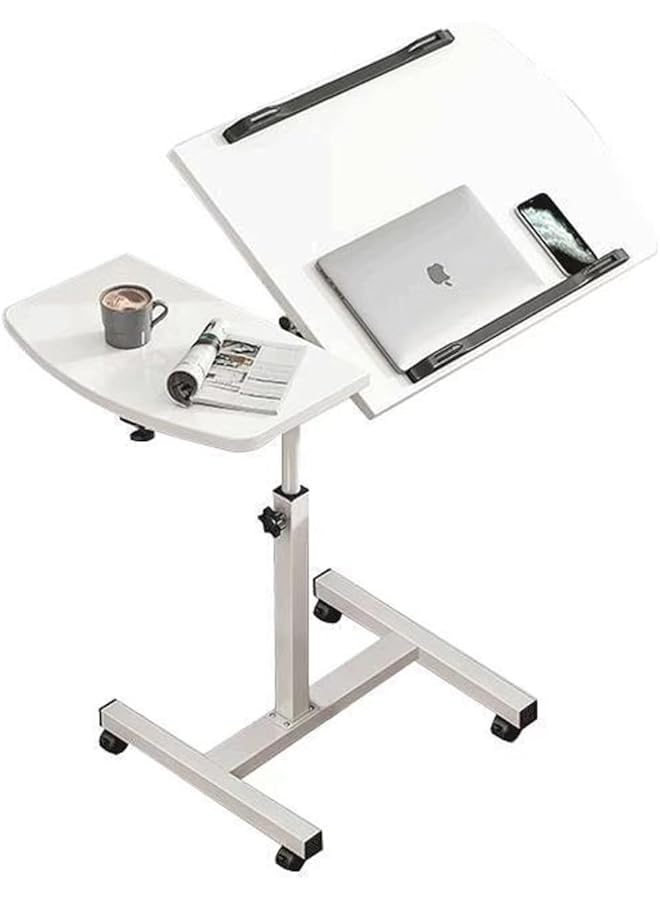 إيروريكس طاولة كمبيوتر بجانب السرير قابلة لتعديل الارتفاع، عربة محمولة متحركة، مكتب كمبيوتر محمول محمول للأريكة بجانب السرير والمكتب المنزلي باللون الأبيض - Image 1