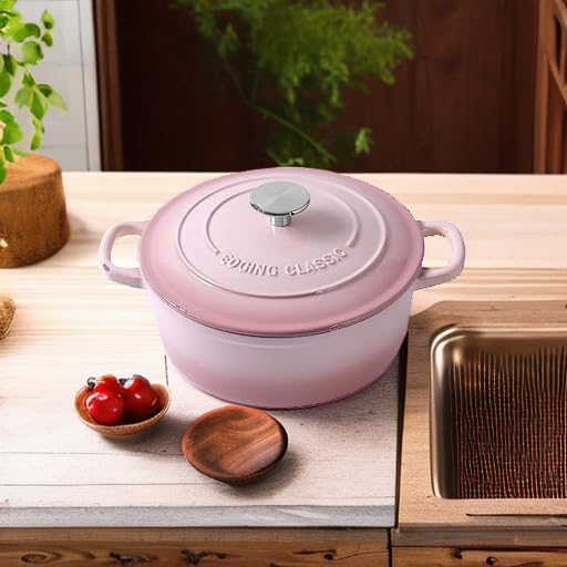 EDGING CASTING Enameled Cast Iron Covered Dutch Oven with Lid Round Pot for Bread Baking, 7 Quart, Pink - Image 5