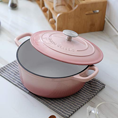 EDGING CASTING Enameled Cast Iron Covered Dutch Oven with Lid Round Pot for Bread Baking, 7 Quart, Pink - Image 3
