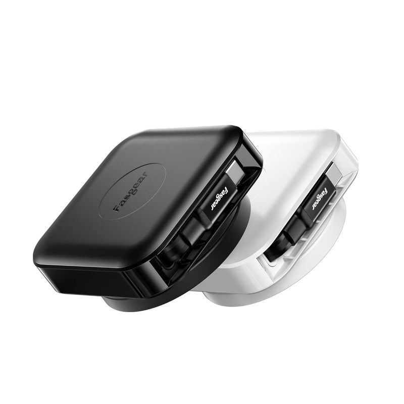 Fasgear Retractable USB C Cable, 2Pack 60W PD/PPS Fast Charging Retractable USB C to USB C 2.0 Charger Cord for i-Phone 17 16 Pro/i-Pad/Mac-Book/Sam-sung, 360° Rotatable Desk Type C Cable(Black/White) - Image 1