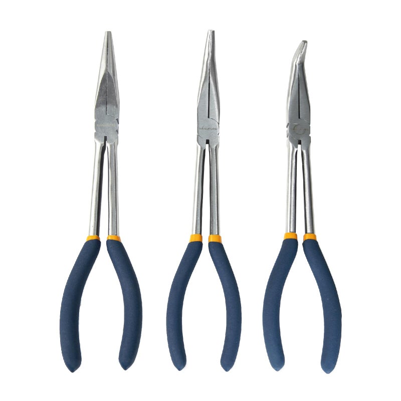 MANUFORE 11 in Long Reach Needle Nose Pliers 3-Piece Set - Straight, 45Â° Bent, and 90Â° Bent Heads - Household Tool Kit for Electrical, Repair, DIY - Image 1