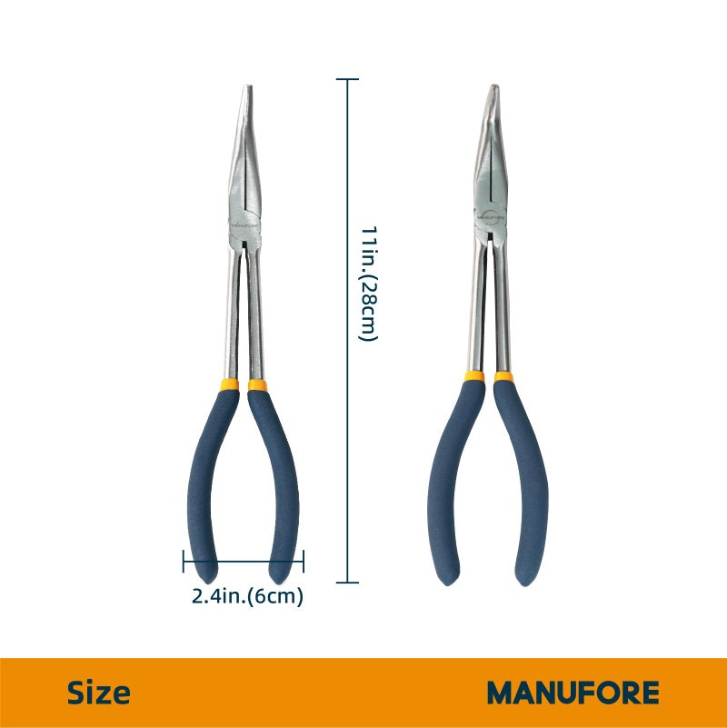 MANUFORE 11 in Long Reach Needle Nose Pliers 3-Piece Set - Straight, 45Â° Bent, and 90Â° Bent Heads - Household Tool Kit for Electrical, Repair, DIY - Image 2