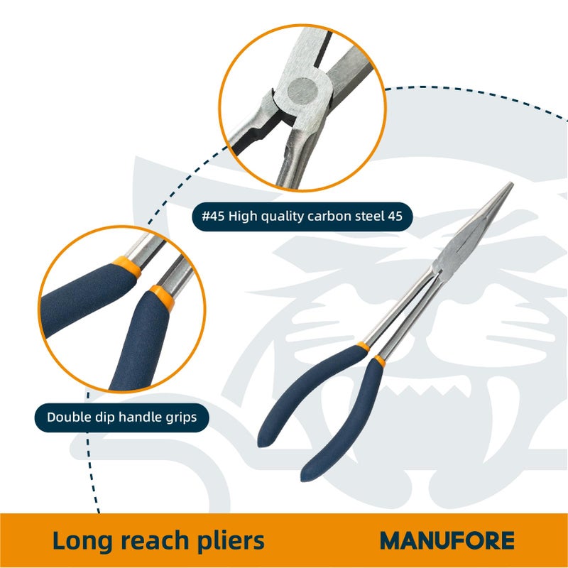 MANUFORE 11 in Long Reach Needle Nose Pliers 3-Piece Set - Straight, 45Â° Bent, and 90Â° Bent Heads - Household Tool Kit for Electrical, Repair, DIY - Image 4