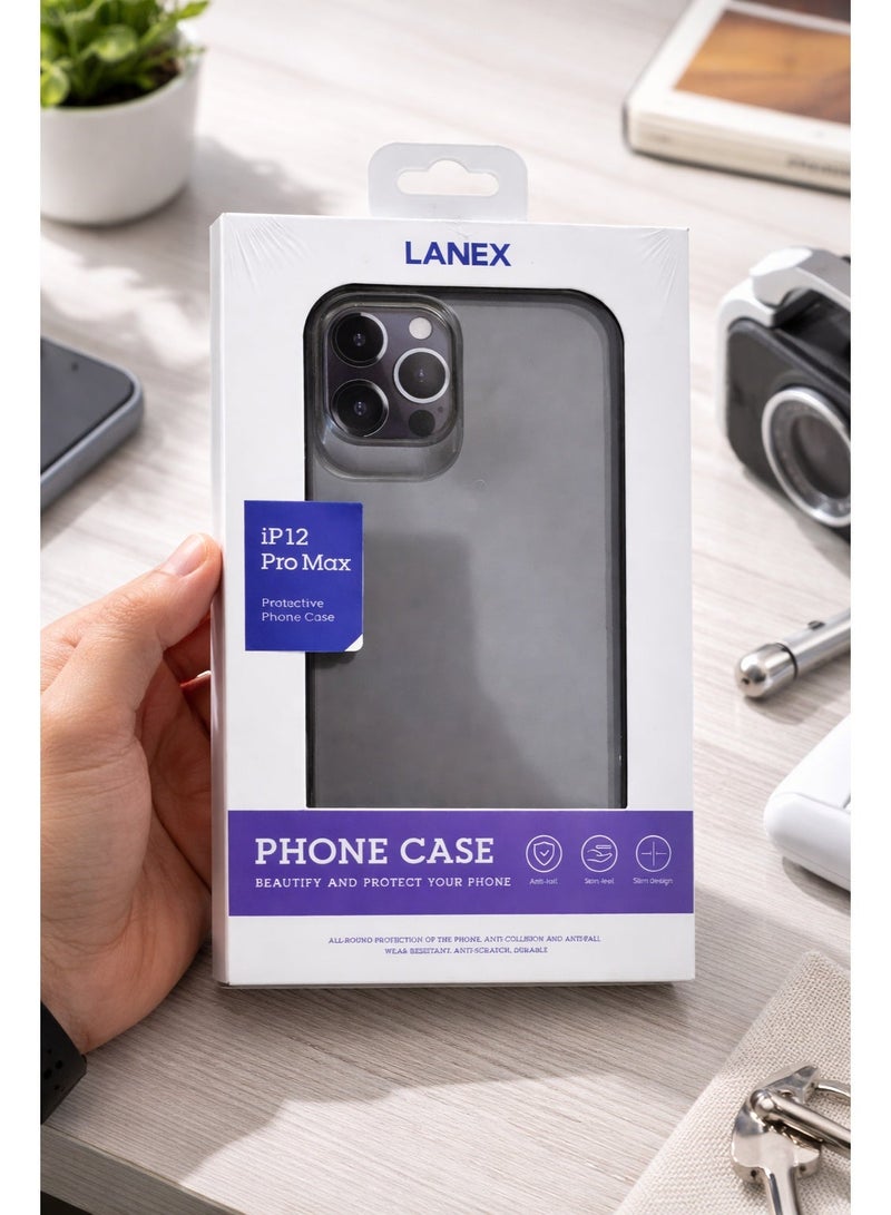 Lanex Slim Shockproof Protective Case for iPhone 12 Pro Max (6.7") - Translucent Frosted Back with Skin Feel - Smoke Grey - Image 4