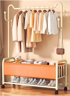 AIWANTO Clothing Rack With Storage Bag 2 in 1 Clothes Rack With Basket Rolling Garment Racks for Hanging Clothes Elegant Coat Rack Stand on Wheels for Bedroom 150x120x32cm Orange & White  - Image 1