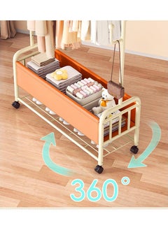 AIWANTO Clothing Rack With Storage Bag 2 in 1 Clothes Rack With Basket Rolling Garment Racks for Hanging Clothes Elegant Coat Rack Stand on Wheels for Bedroom 150x120x32cm Orange & White  - Image 2