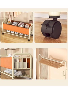AIWANTO Clothing Rack With Storage Bag 2 in 1 Clothes Rack With Basket Rolling Garment Racks for Hanging Clothes Elegant Coat Rack Stand on Wheels for Bedroom 150x120x32cm Orange & White  - Image 3