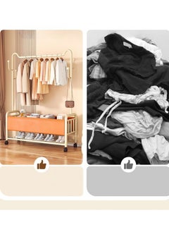 AIWANTO Clothing Rack With Storage Bag 2 in 1 Clothes Rack With Basket Rolling Garment Racks for Hanging Clothes Elegant Coat Rack Stand on Wheels for Bedroom 150x120x32cm Orange & White  - Image 4