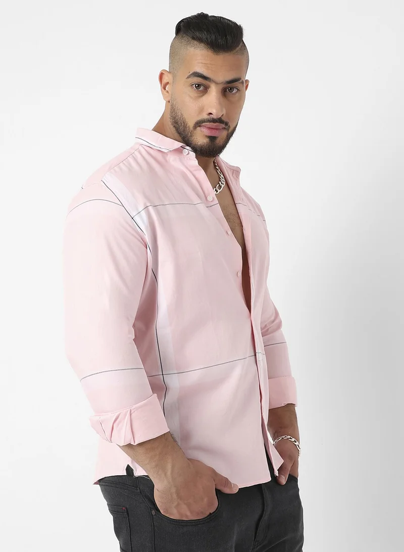 Instafab Plus Instafab Plus Men's Pink Pastel Striped Button Up Plus-Size Fit Shirt For Casual Wear | Cotton Twill Spread Collar Shirt Crafted With Regular Sleeve & Comfort Fit For Everyday Wear