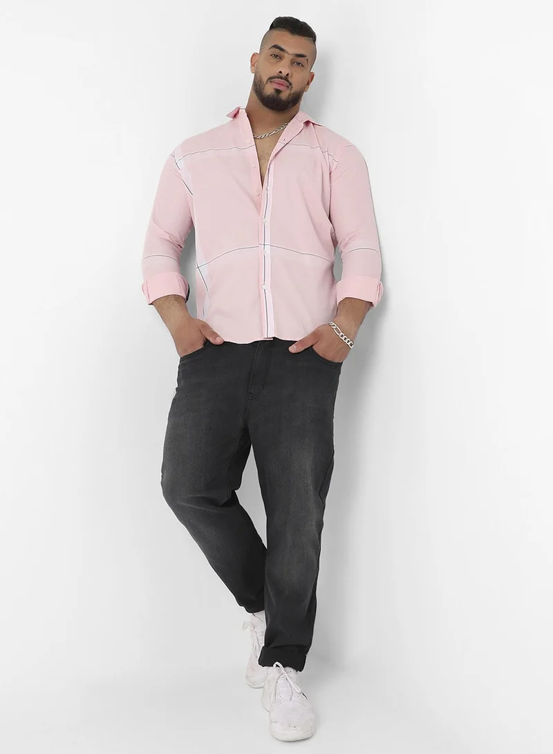 Instafab Plus Instafab Plus Men's Pink Pastel Striped Button Up Plus-Size Fit Shirt For Casual Wear | Cotton Twill Spread Collar Shirt Crafted With Regular Sleeve & Comfort Fit For Everyday Wear