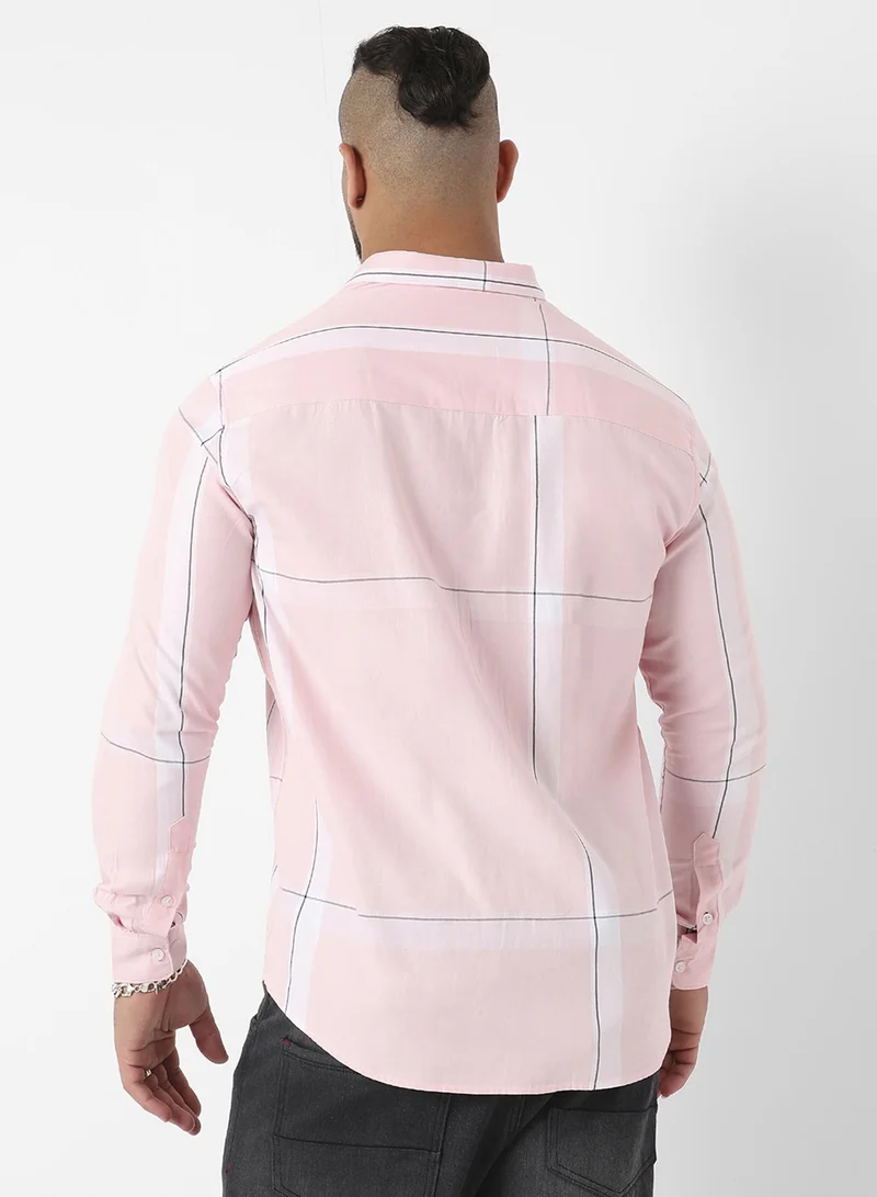 Instafab Plus Instafab Plus Men's Pink Pastel Striped Button Up Plus-Size Fit Shirt For Casual Wear | Cotton Twill Spread Collar Shirt Crafted With Regular Sleeve & Comfort Fit For Everyday Wear