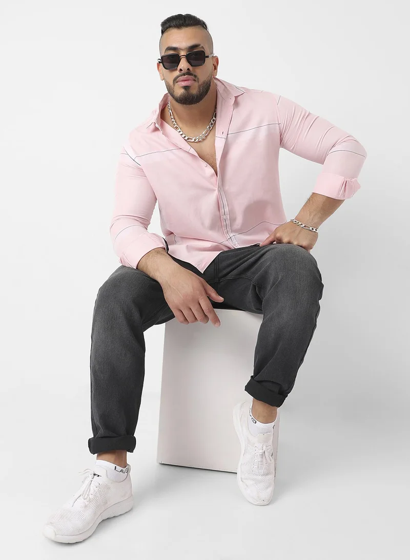 Instafab Plus Instafab Plus Men's Pink Pastel Striped Button Up Plus-Size Fit Shirt For Casual Wear | Cotton Twill Spread Collar Shirt Crafted With Regular Sleeve & Comfort Fit For Everyday Wear