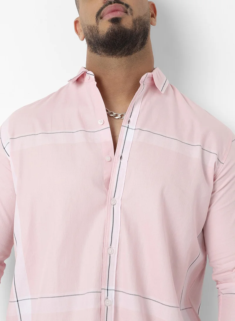 Instafab Plus Instafab Plus Men's Pink Pastel Striped Button Up Plus-Size Fit Shirt For Casual Wear | Cotton Twill Spread Collar Shirt Crafted With Regular Sleeve & Comfort Fit For Everyday Wear