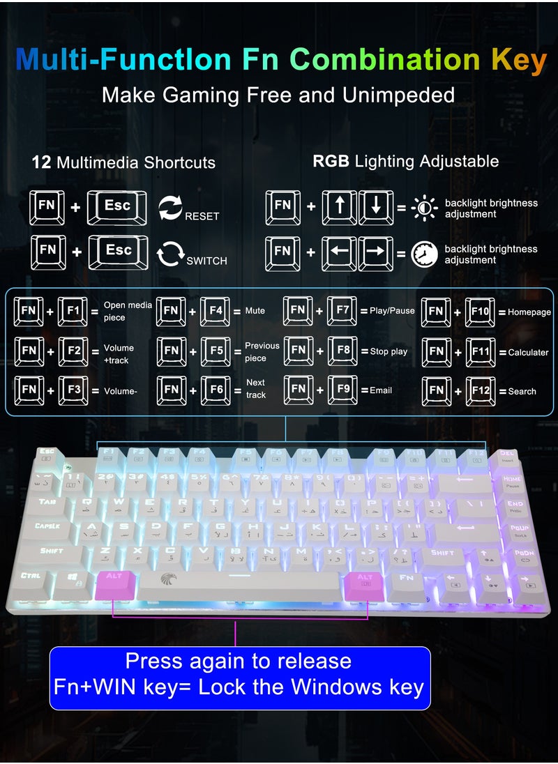 لوحة مفاتيح ميكانيكية للألعاب الميكانيكية Z-88 إنجليزي وعربي RGB، لوحة معدنية، مفاتيح خطية حمراء، لوحة مفاتيح ذات تخطيط 75%، 81 مفتاحًا مدمجًا لأجهزة الماك والكمبيوتر الشخصي،أبيض - pzsku/Z455EEFBEB4CB78D813CCZ/45/_/1729923404/30b2811f-56f1-4c59-9227-535fb92a2c11