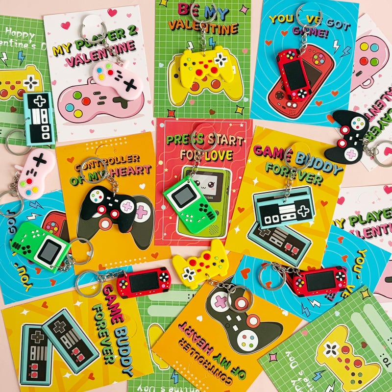 Eruner Valentines Day Gifts for Kids Classroom,30 Pack Valentines Cards for Kids with Video Games Keychains,Fun Classroom Exchange Valentines Day Gifts Party Favors Prizes for Boys Girls - Image 4