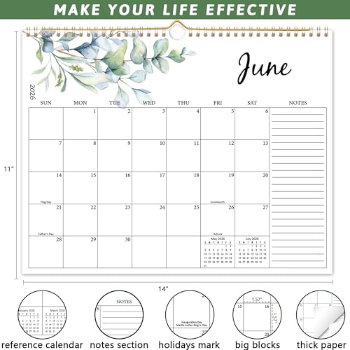 PIOOJK 2026 Wall Calendar - 18 Months Calendar from January 2026 - June 2027, Aesthetic Greenery Large Hanging Calendar with Thick Paper, Perfect for Office Home Monthly Organizing & Planning, 14"×11" - Image 3