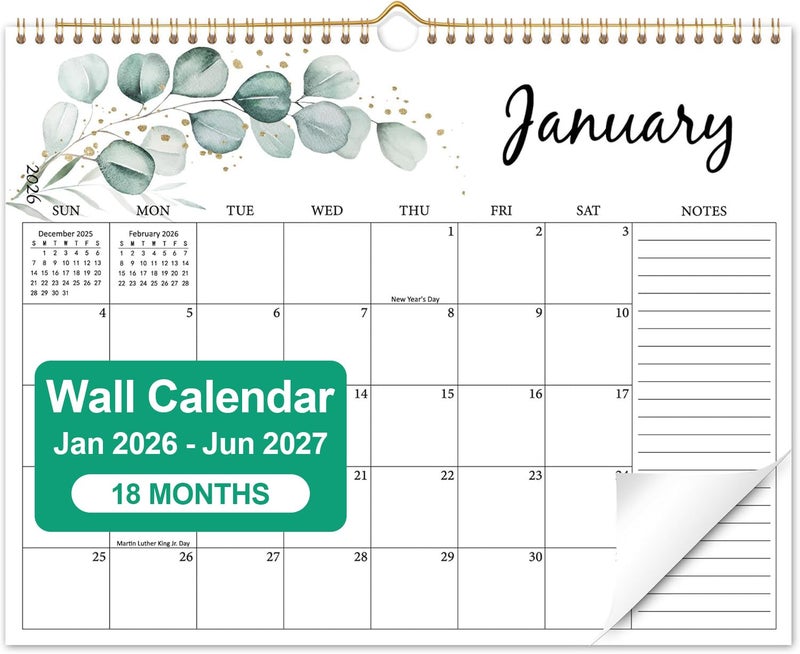 PIOOJK 2026 Wall Calendar - 18 Months Calendar from January 2026 - June 2027, Aesthetic Greenery Large Hanging Calendar with Thick Paper, Perfect for Office Home Monthly Organizing & Planning, 14"×11" - Image 1