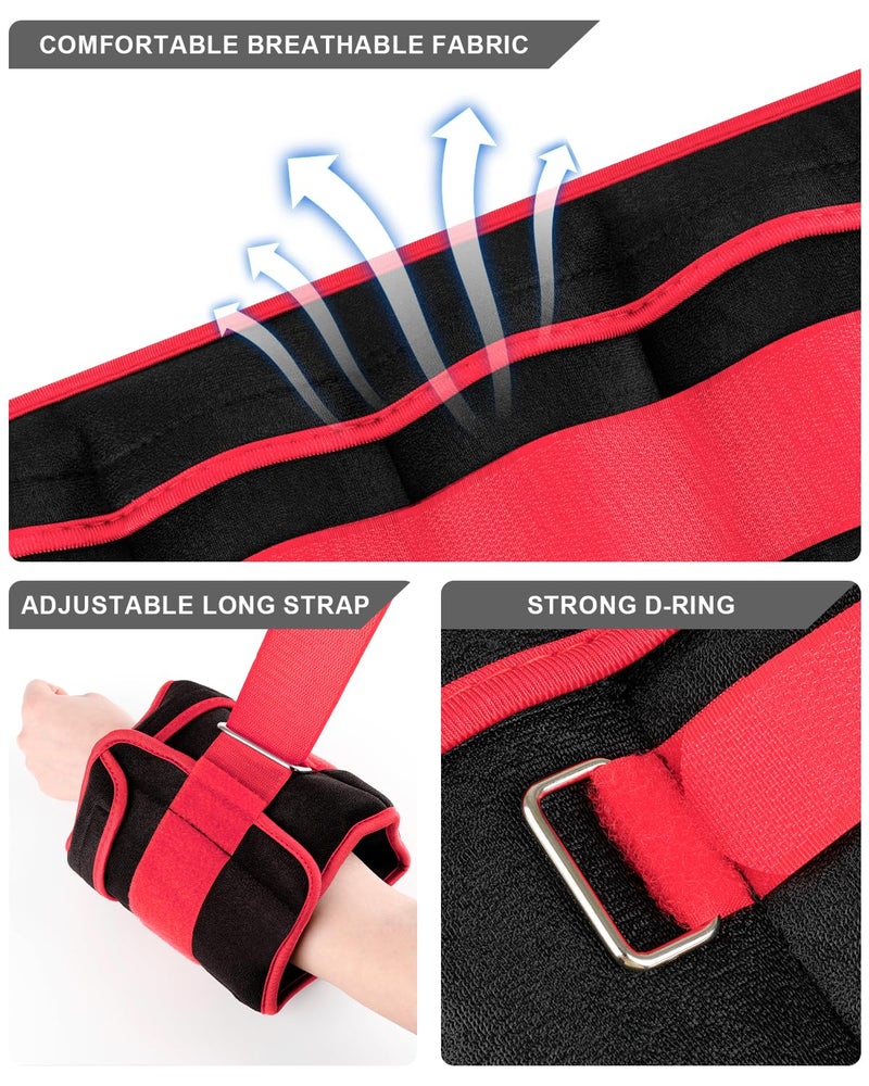Fragraim Adjustable Ankle Weights 1-10 LBS Pair with Removable Weight for Jogging, Gymnastics, Aerobics, Physical Therapy, Resistance Training|Each 1-5 LBS, Total 10LBS, Red - Image 2