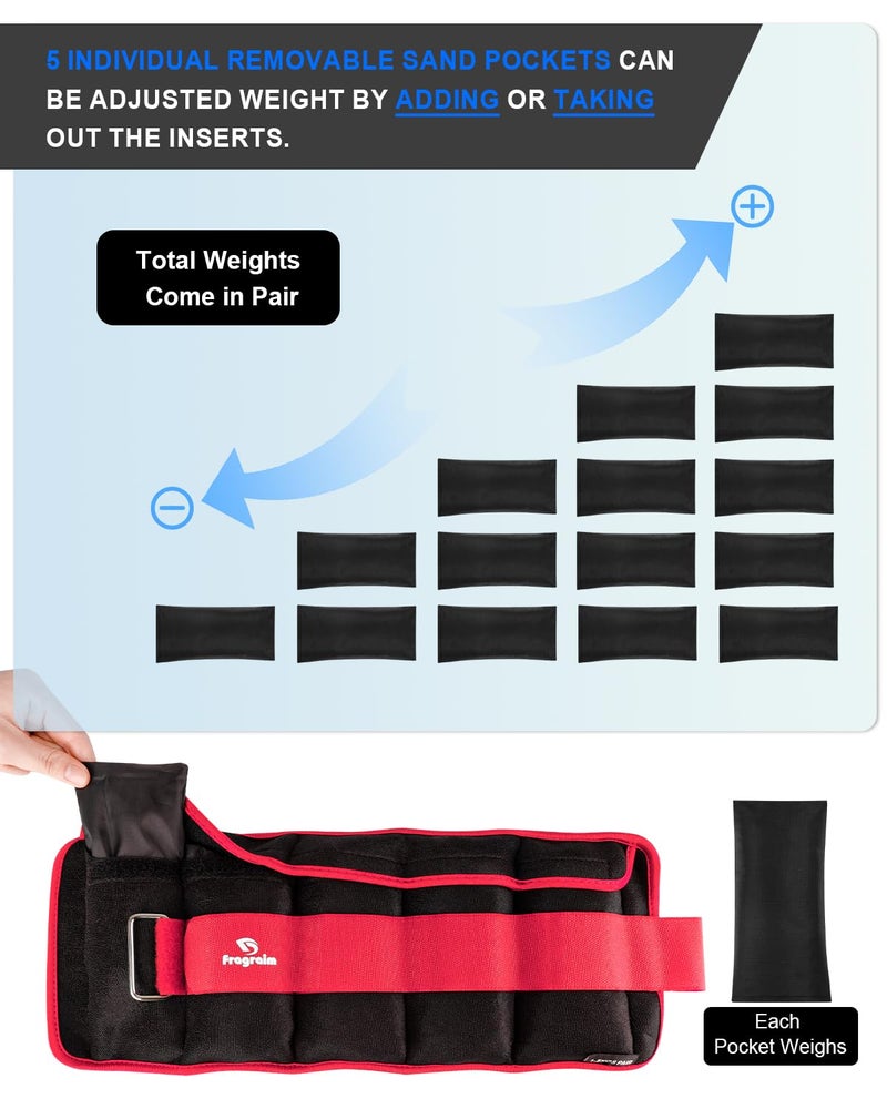Fragraim Adjustable Ankle Weights 1-10 LBS Pair with Removable Weight for Jogging, Gymnastics, Aerobics, Physical Therapy, Resistance Training|Each 1-5 LBS, Total 10LBS, Red - Image 3