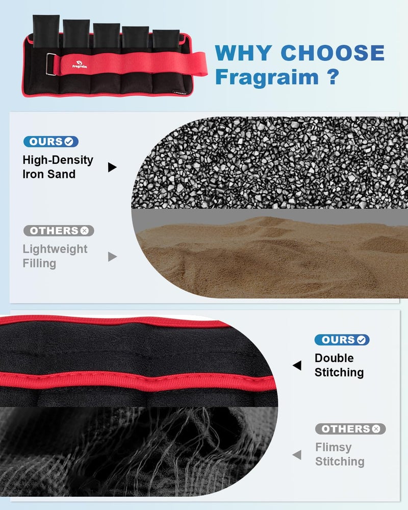 Fragraim Adjustable Ankle Weights 1-10 LBS Pair with Removable Weight for Jogging, Gymnastics, Aerobics, Physical Therapy, Resistance Training|Each 1-5 LBS, Total 10LBS, Red - Image 4