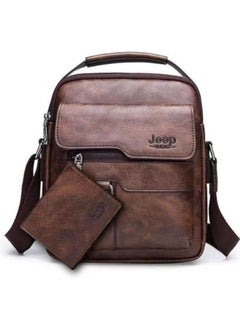 Jeep Buluo Men's Messenger Bag Leather Crossbody Sling Bag Business Tote Brown  - Image 1