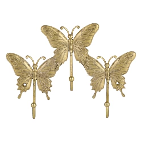 SOFFEE DESIGN Butterfly Gold Metal Wall Rack Tiered Entryway Organizer with 3 Hooks Fluttering Wing Design for Keys - Image 1