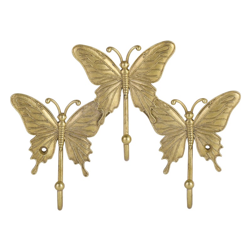 SOFFEE DESIGN Butterfly Gold Metal Wall Rack Tiered Entryway Organizer with 3 Hooks Fluttering Wing Design for Keys - Image 2