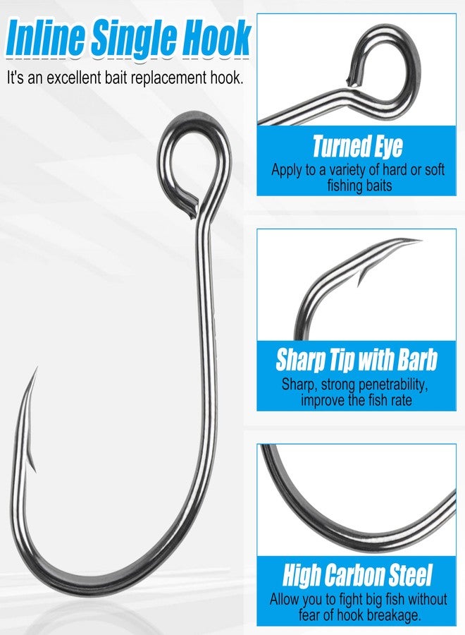 FUSIGO Inline Single Hooks Kit Single Replacement Fishing Hooks for Lures Baits Large Eye Inline Circle Hooks with Split Rings Freshwater Saltwater Fishing Tackle - Image 3