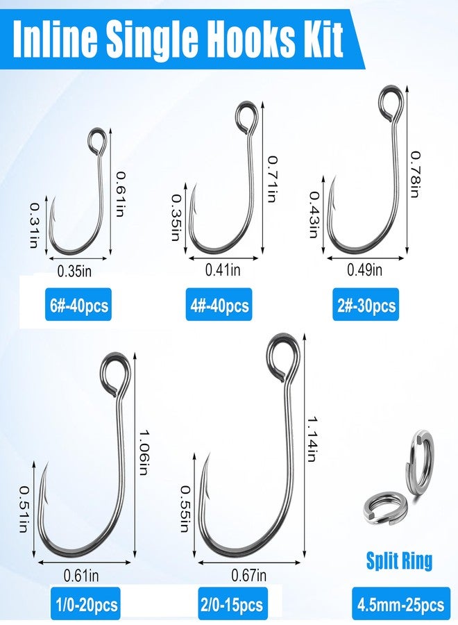 FUSIGO Inline Single Hooks Kit Single Replacement Fishing Hooks for Lures Baits Large Eye Inline Circle Hooks with Split Rings Freshwater Saltwater Fishing Tackle - Image 2