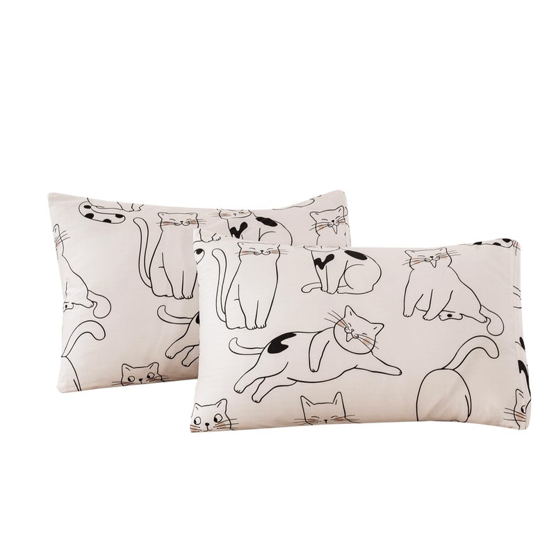 ECOCOTT ECOCOTT 2 Pack Pillowcase King Size  Cartoon Cats Pattern Pillow Cases Set  100% Cotton Pillow Covers with Envelope Closure (King  20""x36"")  - Image 1