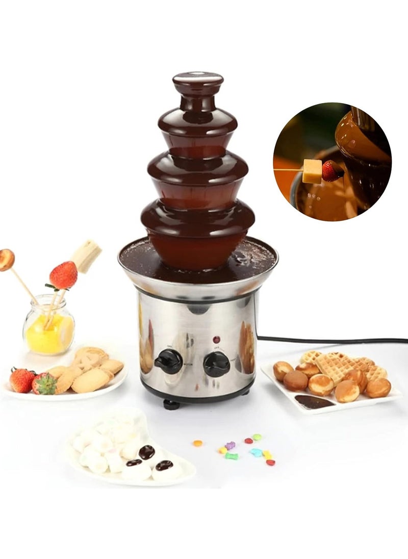 Festive Gallery - Stainless Steel 4 Tiers Chocolate Fountain Machine 1.8Kg Capacity Chocolate Fondue Waterfall Melting Tower, Adjustable Temperature, Quick Set - Image 1