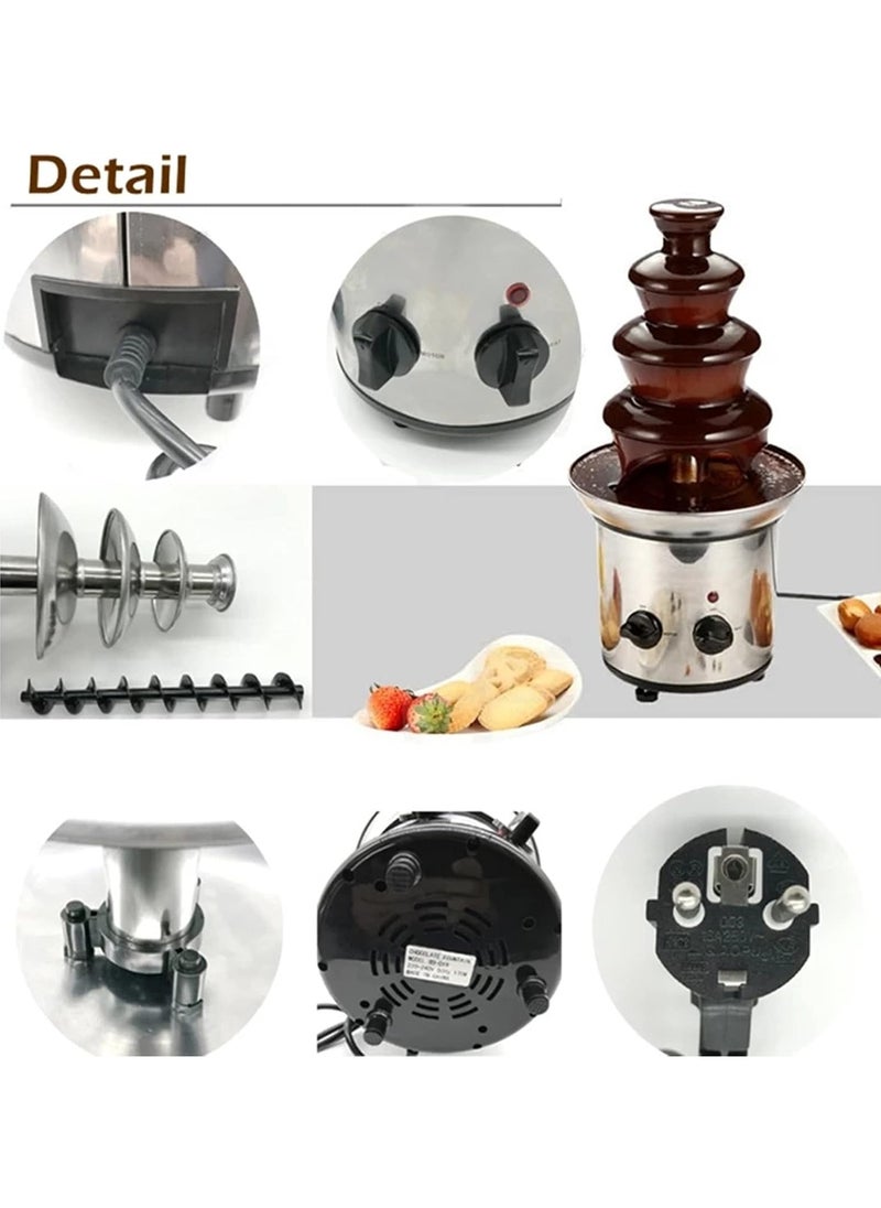Festive Gallery - Stainless Steel 4 Tiers Chocolate Fountain Machine 1.8Kg Capacity Chocolate Fondue Waterfall Melting Tower, Adjustable Temperature, Quick Set - Image 1