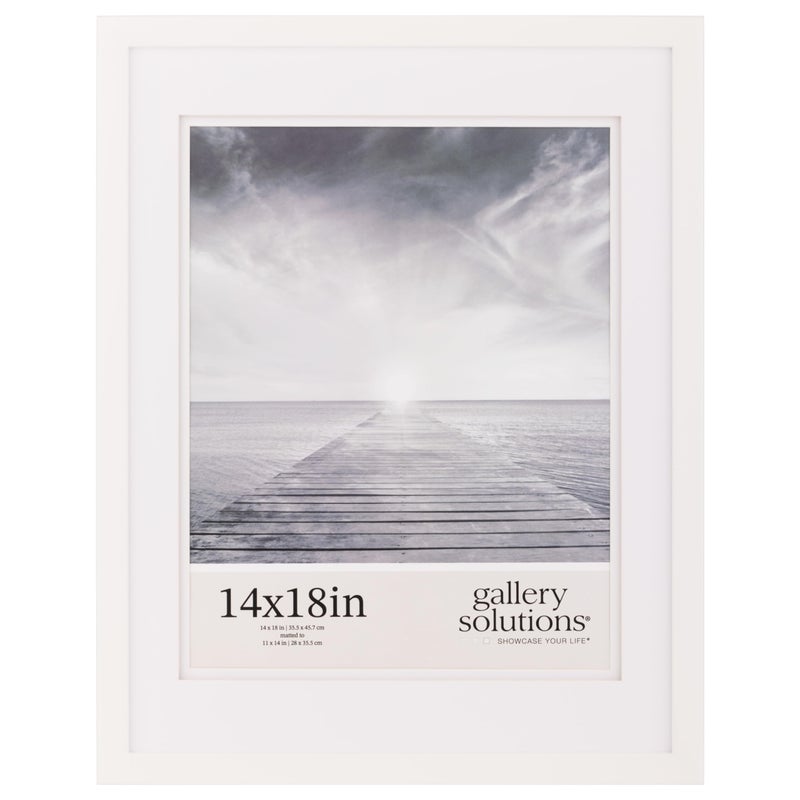 Gallery Solutions 14x18 White Frame Double White Mat WallTabletop Display Perfect Fit for 11x14 Photos Versatile Mounting Options Rectangular Tabletop Poster Frame